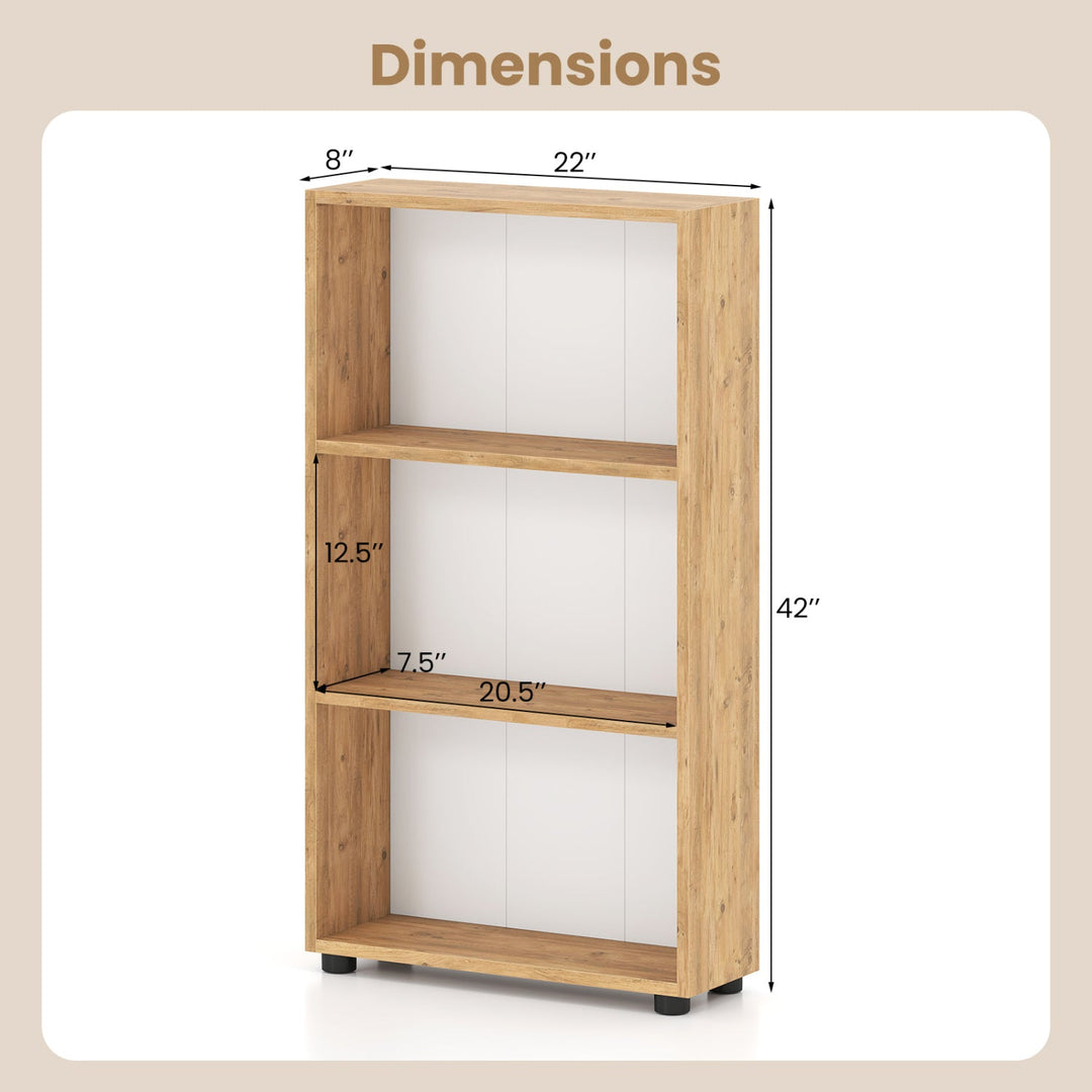 3-Tier Bookcase 42 inch Tall Book Shelf with Anti-Tipping Kit