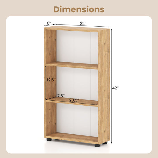 3-Tier Bookcase 42 inch Tall Book Shelf with Anti-Tipping Kit