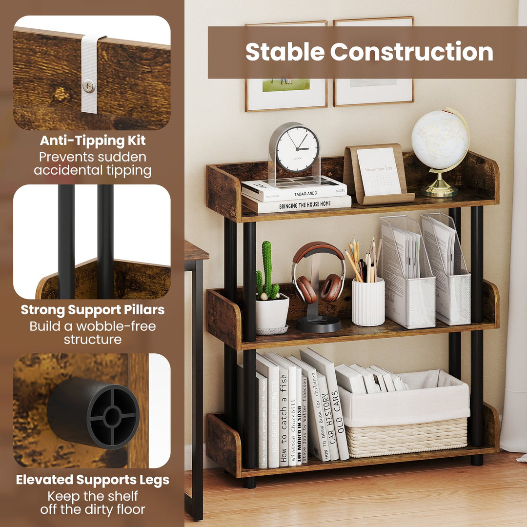 3-Tier Bookshelf with Anti-Tipping Kit and Industrial Storage Unit for Living Room