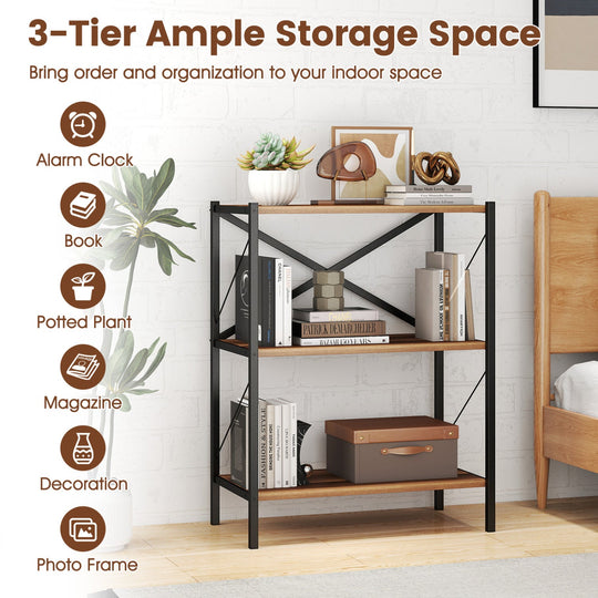 3-Tier Bookshelf with Heavy-Duty Metal Frame