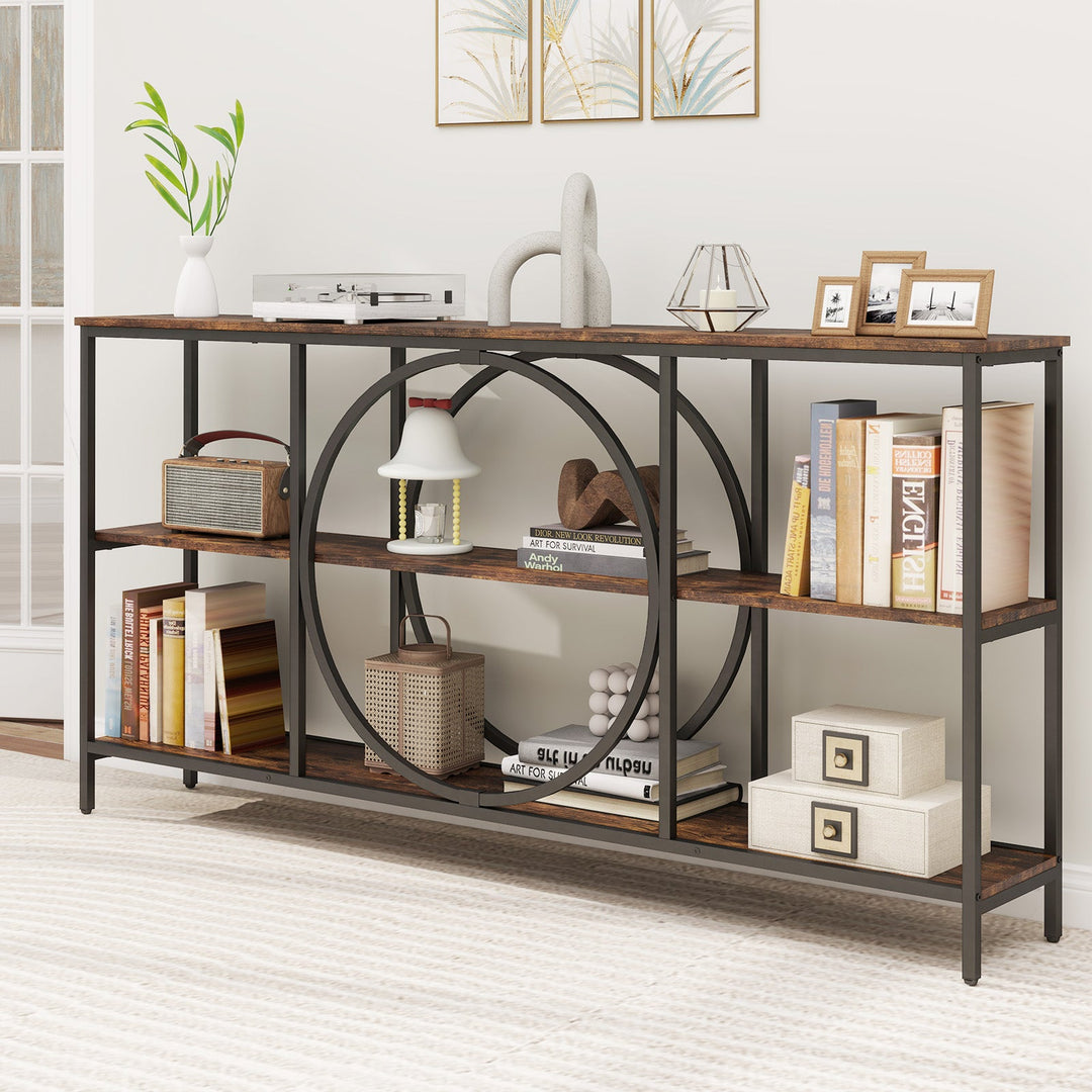 3-Tier Console Table with Faux Marble Top and Storage Shelves for Hallway Living Room