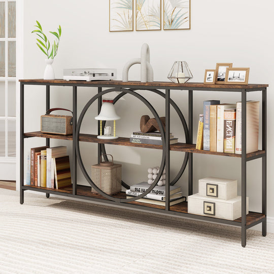 3-Tier Console Table with Faux Marble Top and Storage Shelves for Hallway Living Room