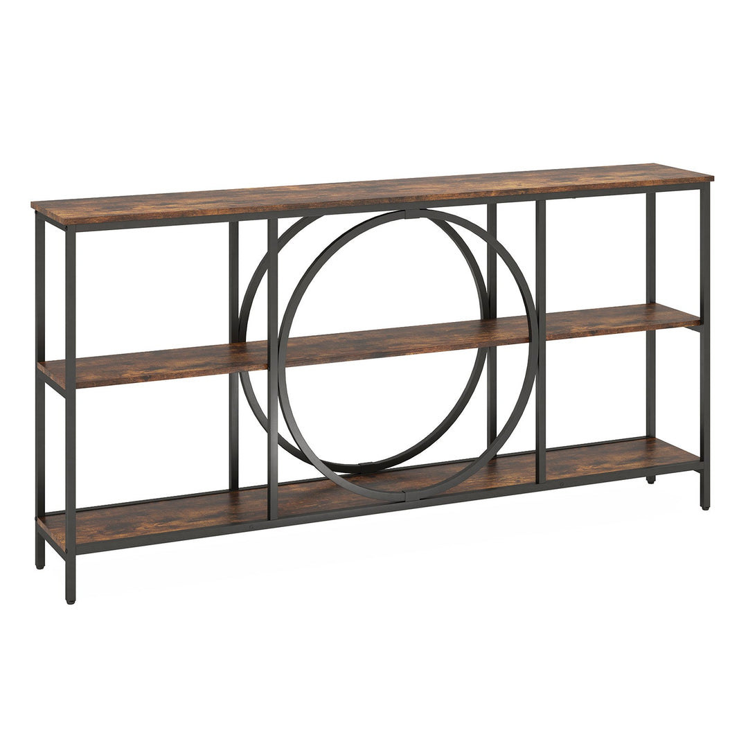 3-Tier Console Table with Faux Marble Top and Storage Shelves for Hallway Living Room