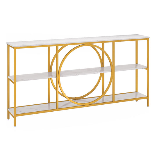 3-Tier Console Table with Faux Marble Top and Storage Shelves for Hallway Living Room
