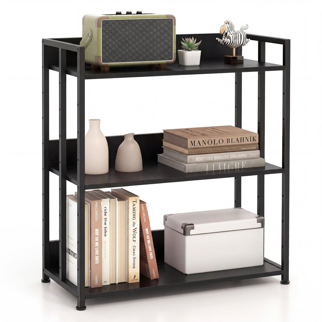 3-Tier Corner Bookshelf with Adjustable Shelves - Black