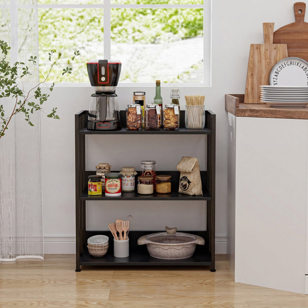 3-Tier Corner Bookshelf with Adjustable Shelves - Black