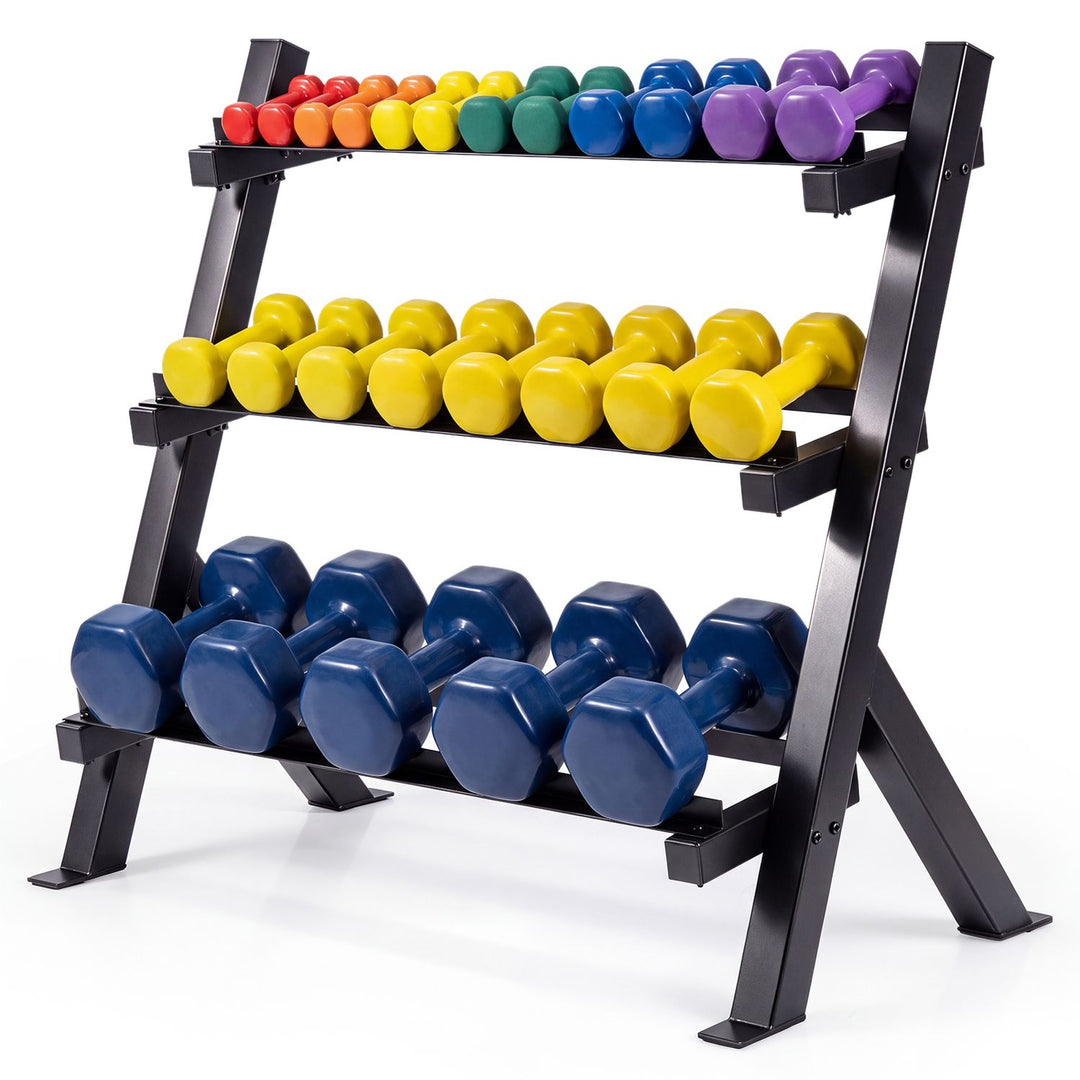 3-Tier Dumbbell Rack with Adjustable Bracket Spacing for Gym-Black