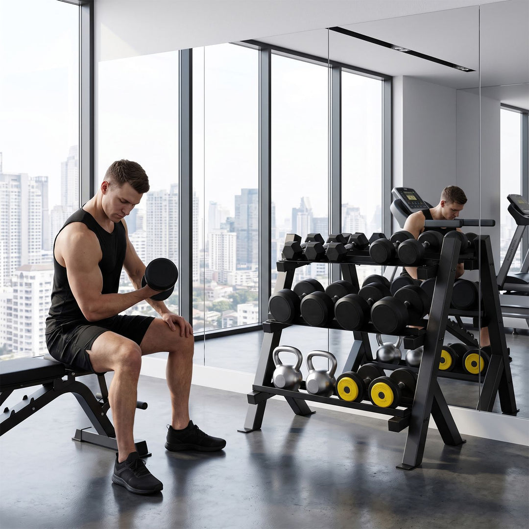 3-Tier Dumbbell Rack with Adjustable Bracket Spacing for Gym-Black