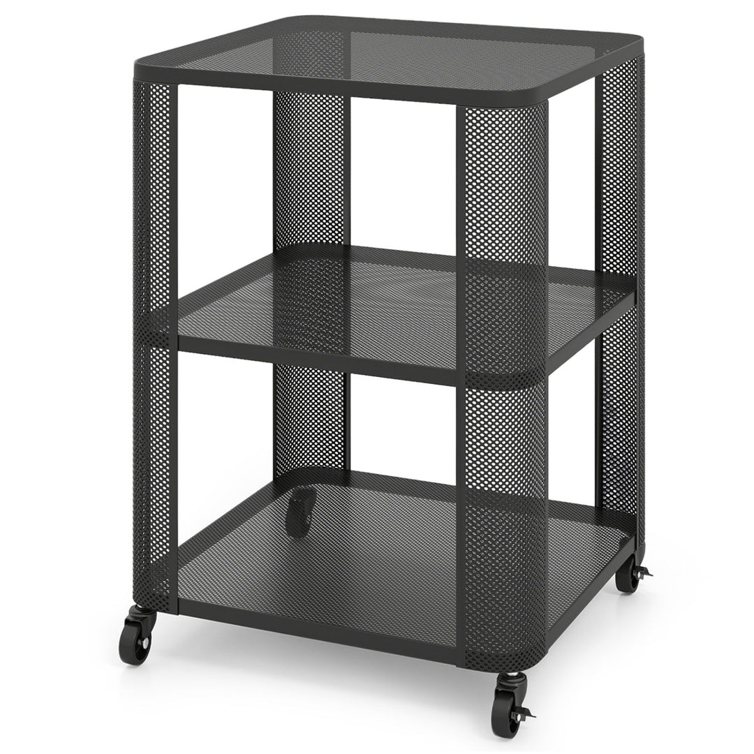 3-Tier End Table with Wheels Rolling Side Table with Open Storage Shelves