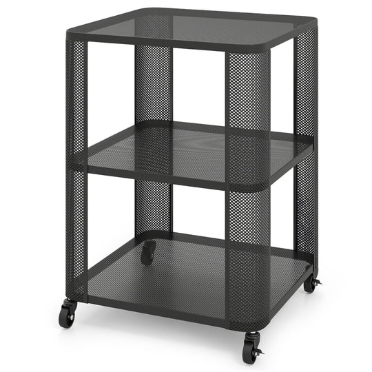 3-Tier End Table with Wheels Rolling Side Table with Open Storage Shelves