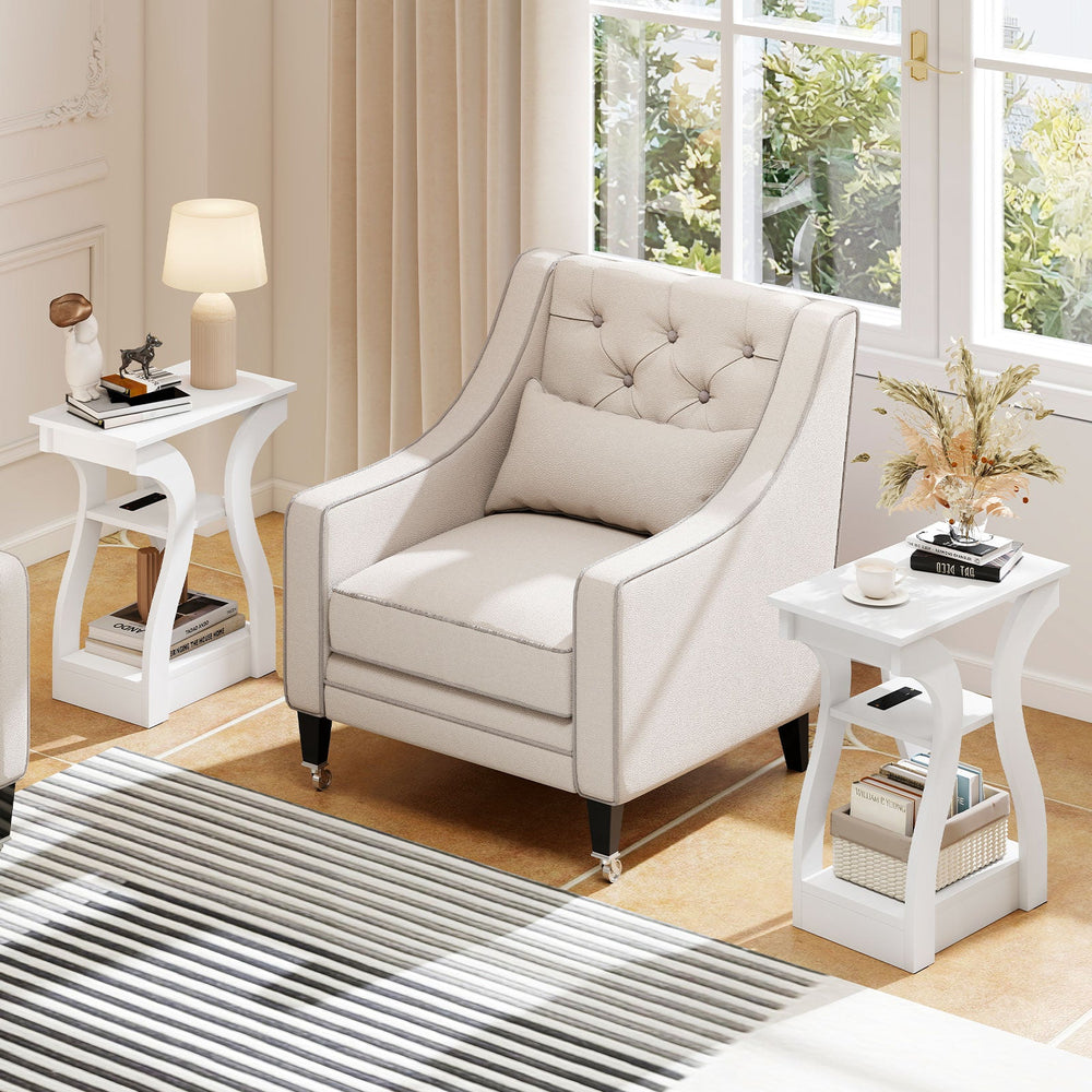 3-Tier End Tables with Charging Station Set of 2 with Open Storage Shelves