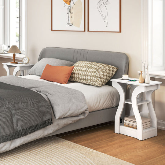 3-Tier End Tables with Charging Station Set of 2 with Open Storage Shelves
