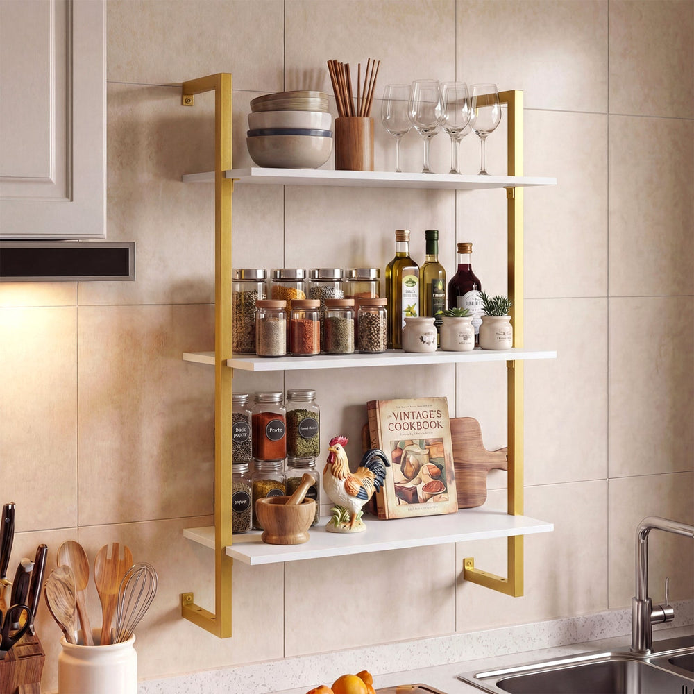 3-Tier Floating Modern Kitchen Shelf for Living Room Home Office and Bathroom