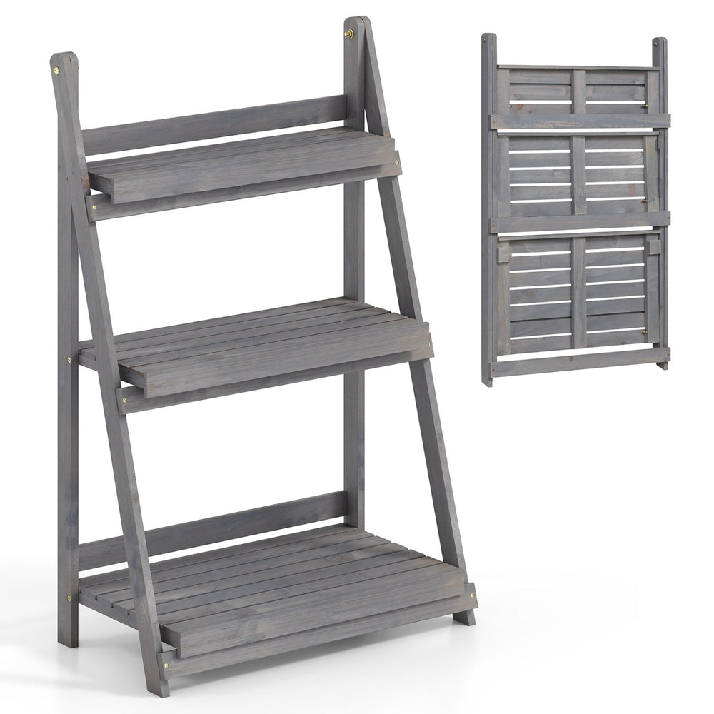 3-Tier Foldable Plant Stand with Slatted Shelves