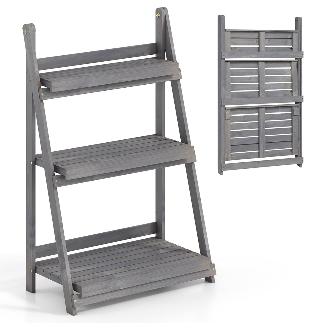 3-Tier Foldable Plant Stand with Slatted Shelves