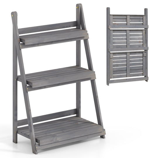 3-Tier Foldable Plant Stand with Slatted Shelves