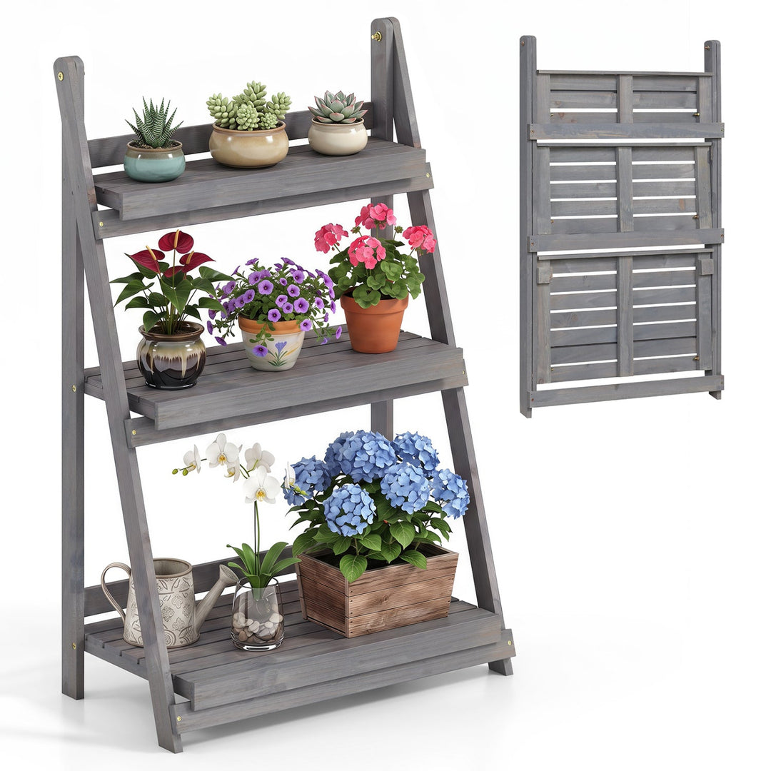 3-Tier Foldable Plant Stand with Slatted Shelves