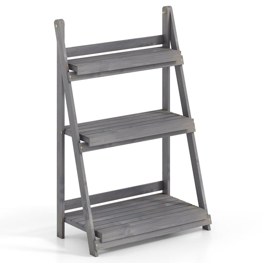 3-Tier Foldable Plant Stand with Slatted Shelves