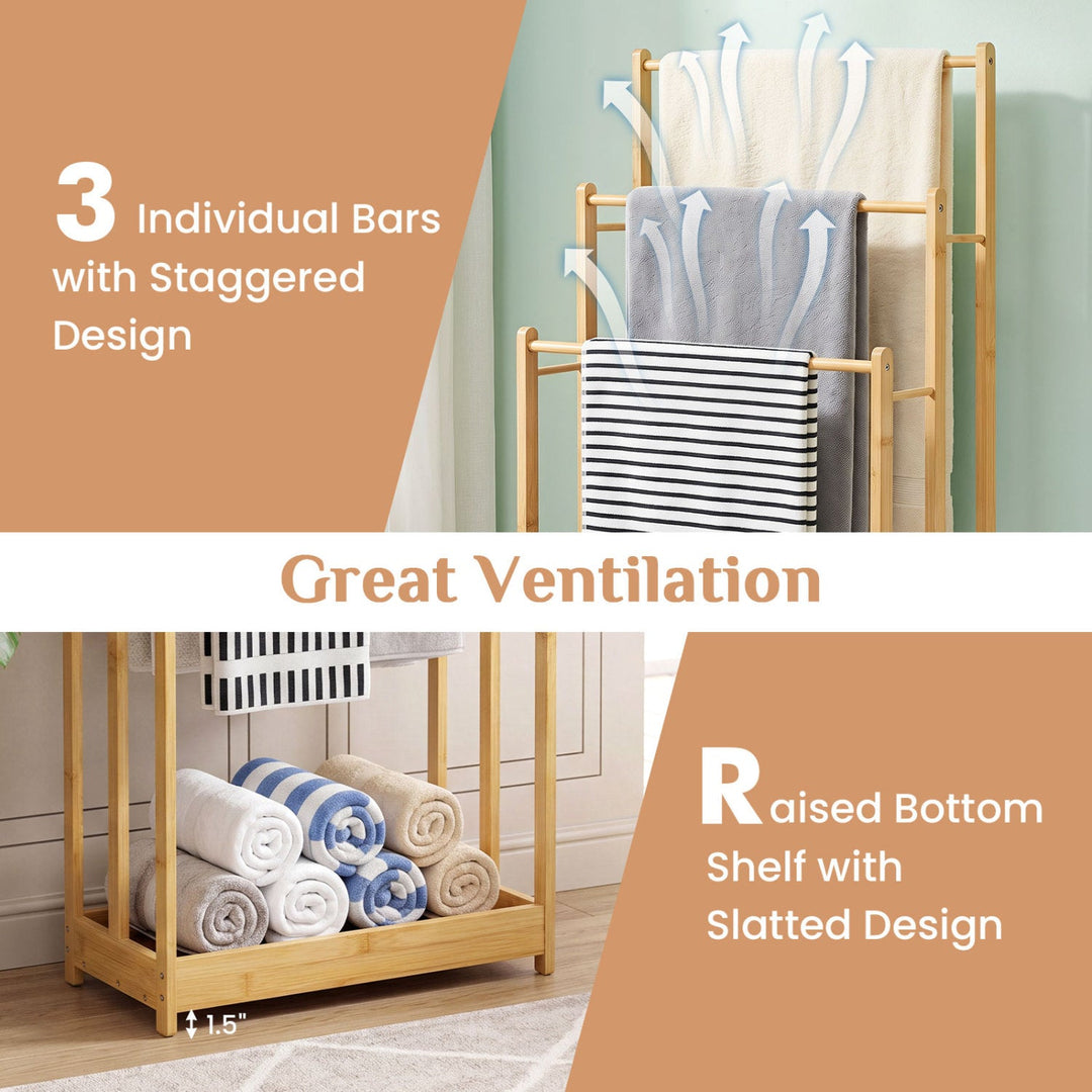 3-Tier Bamboo Towel Rack with Storage Shelf