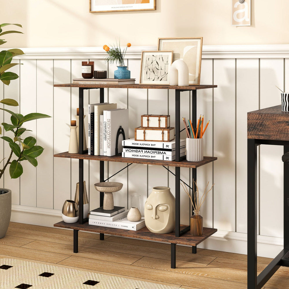 3-Tier Bookshelf with Metal Frame and Open Shelves