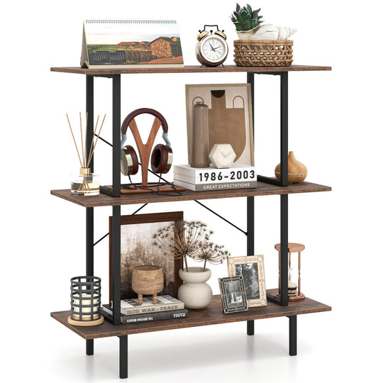 3-Tier Bookshelf with Metal Frame and Open Shelves