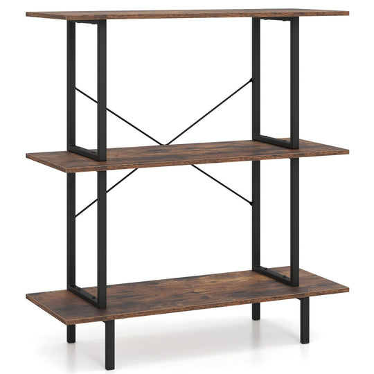 3-Tier Bookshelf with Metal Frame and Open Shelves