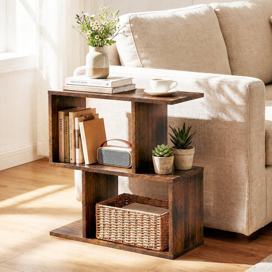 3-Tier Geometric Bookshelf Set of 2 - S-Shape Display Shelf