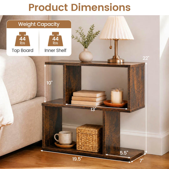 3-Tier Geometric Bookshelf Set of 2 - S-Shape Display Shelf