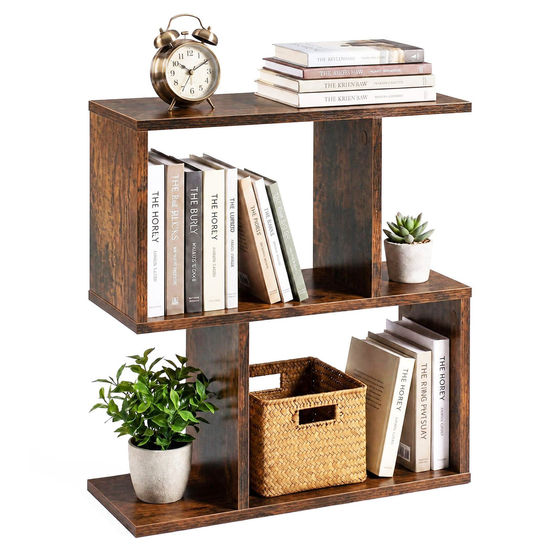 3-Tier Geometric Bookshelf Set of 2 - S-Shape Display Shelf