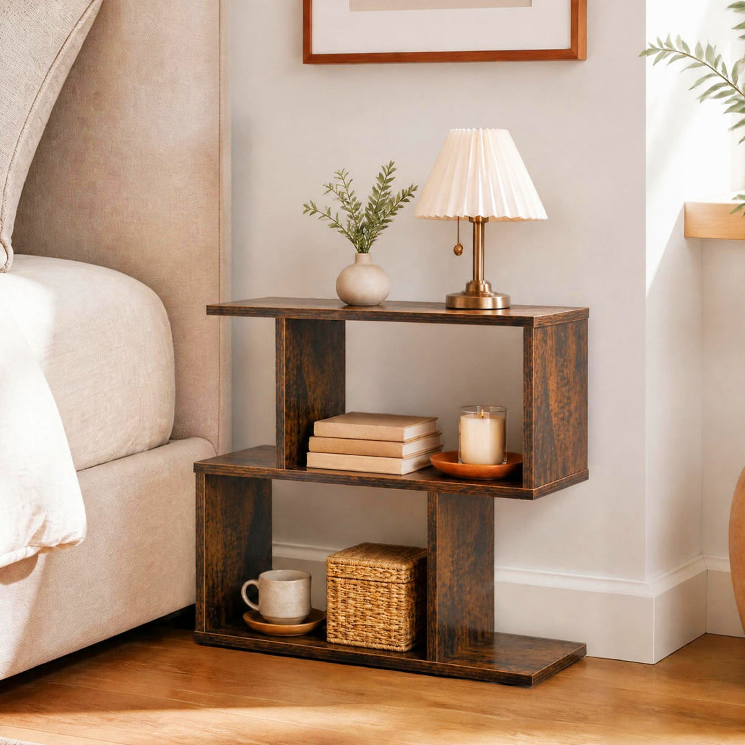 3-Tier Geometric Bookshelf Set of 2 - S-Shape Display Shelf