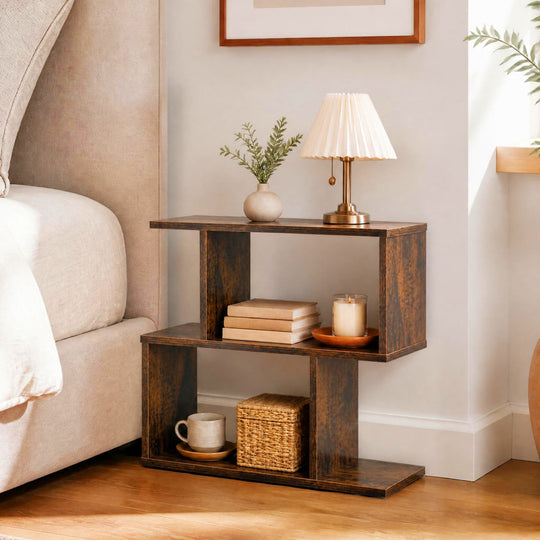 3-Tier Geometric Bookshelf Set of 2 - S-Shape Display Shelf