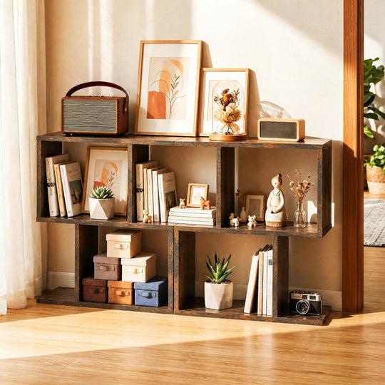 3-Tier Geometric Bookshelf Set of 2 - S-Shape Display Shelf