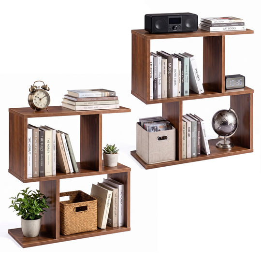 3-Tier Geometric Bookshelf Set of 2 - S-Shape Display Shelf