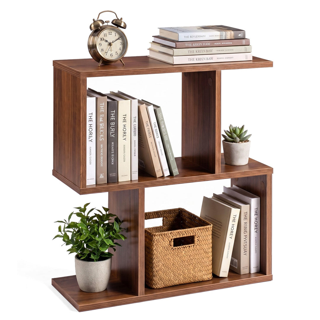 3-Tier Geometric Bookshelf Set of 2 - S-Shape Display Shelf