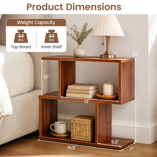 3-Tier Geometric Bookshelf Set of 2 - S-Shape Display Shelf