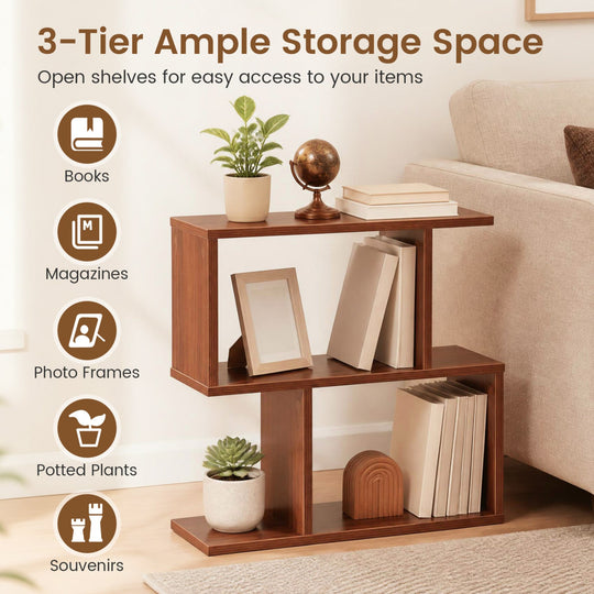 3-Tier Geometric Bookshelf Set of 2 - S-Shape Display Shelf