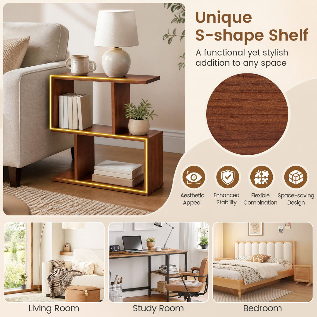 3-Tier Geometric Bookshelf Set of 2 - S-Shape Display Shelf