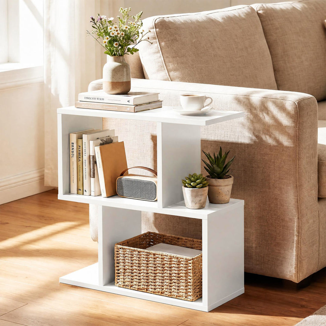 3-Tier Geometric Bookshelf Set of 2 - S-Shape Display Shelf