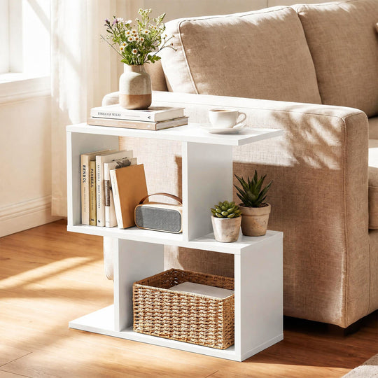 3-Tier Geometric Bookshelf Set of 2 - S-Shape Display Shelf