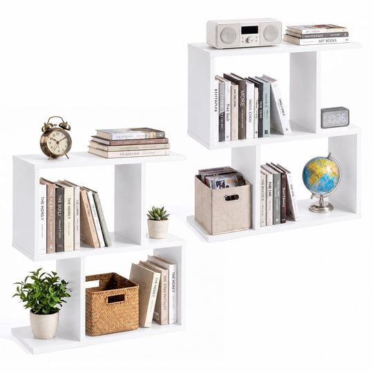 3-Tier Geometric Bookshelf Set of 2 - S-Shape Display Shelf