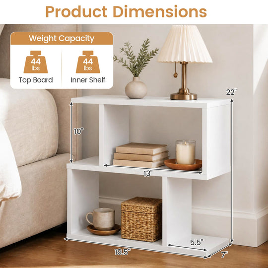 3-Tier Geometric Bookshelf Set of 2 - S-Shape Display Shelf