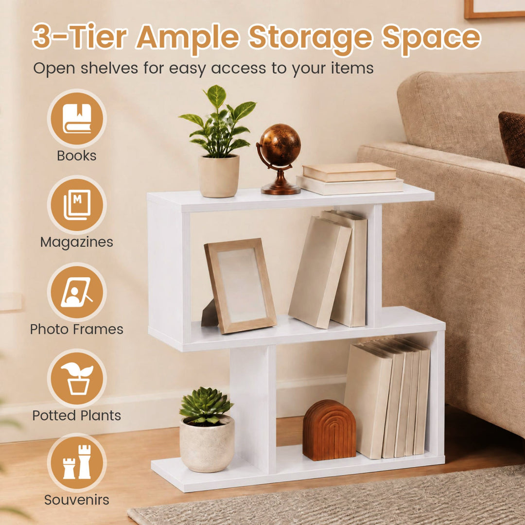 3-Tier Geometric Bookshelf Set of 2 - S-Shape Display Shelf