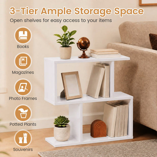3-Tier Geometric Bookshelf Set of 2 - S-Shape Display Shelf