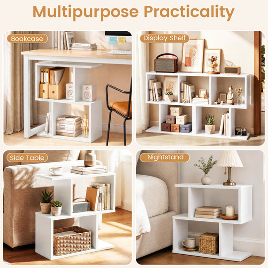 3-Tier Geometric Bookshelf Set of 2 - S-Shape Display Shelf