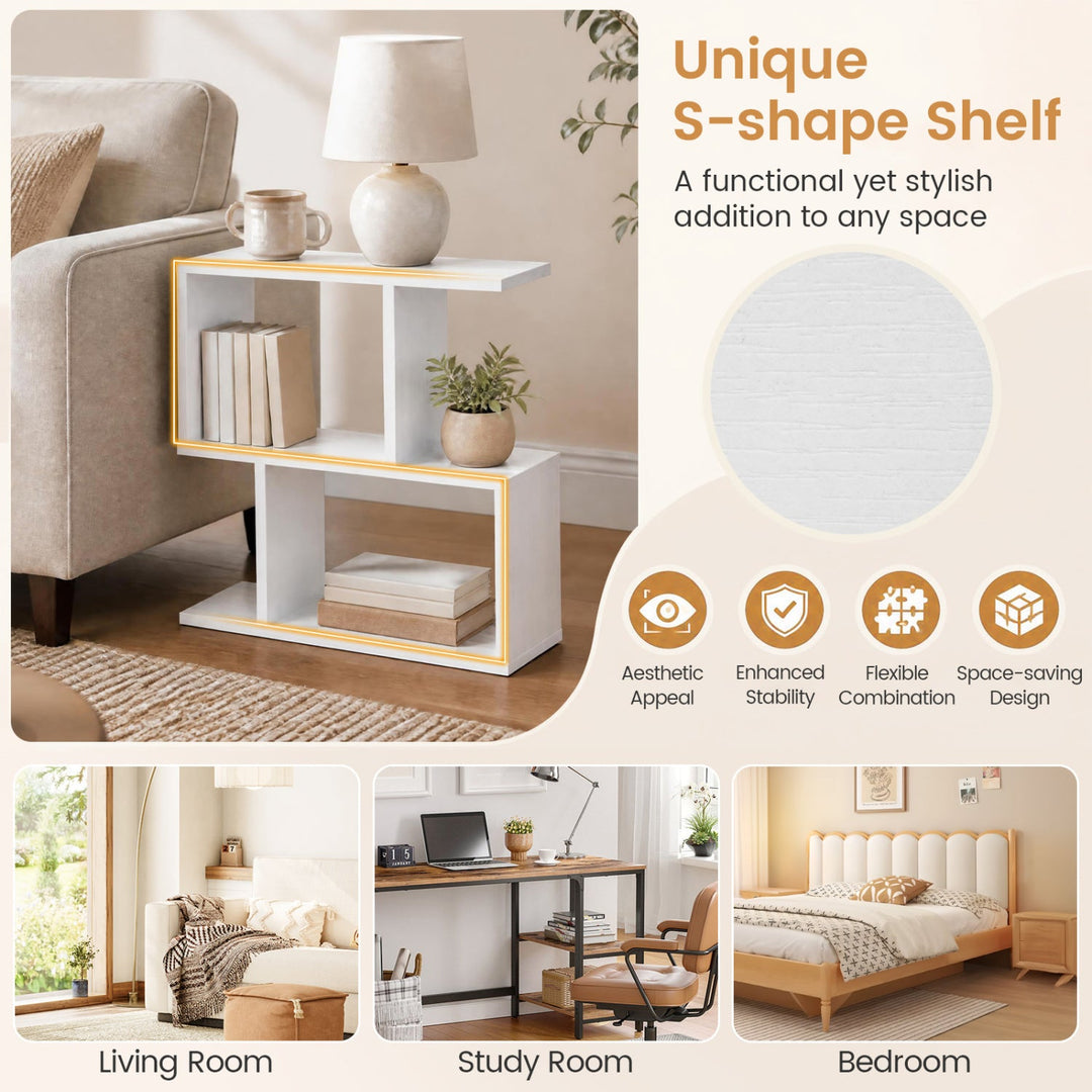 3-Tier Geometric Bookshelf Set of 2 - S-Shape Display Shelf