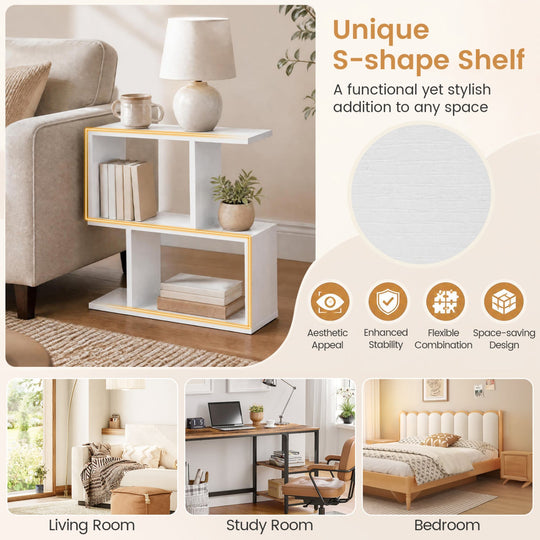 3-Tier Geometric Bookshelf Set of 2 - S-Shape Display Shelf