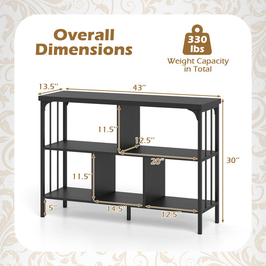 3-Tier Horizontal Cubby Bookshelf with Open Shelves