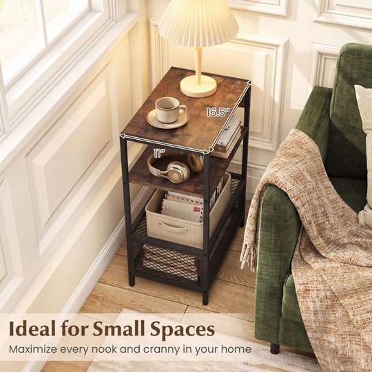Industrial Side Table with USB-C & AC Outlets, 3-Tier