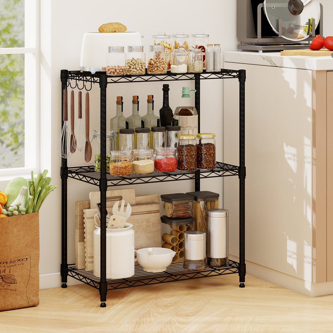 3-Tier Metal Storage Shelving Unit with V-Shaped Wire Rack and 450 LBS Capacity-Black