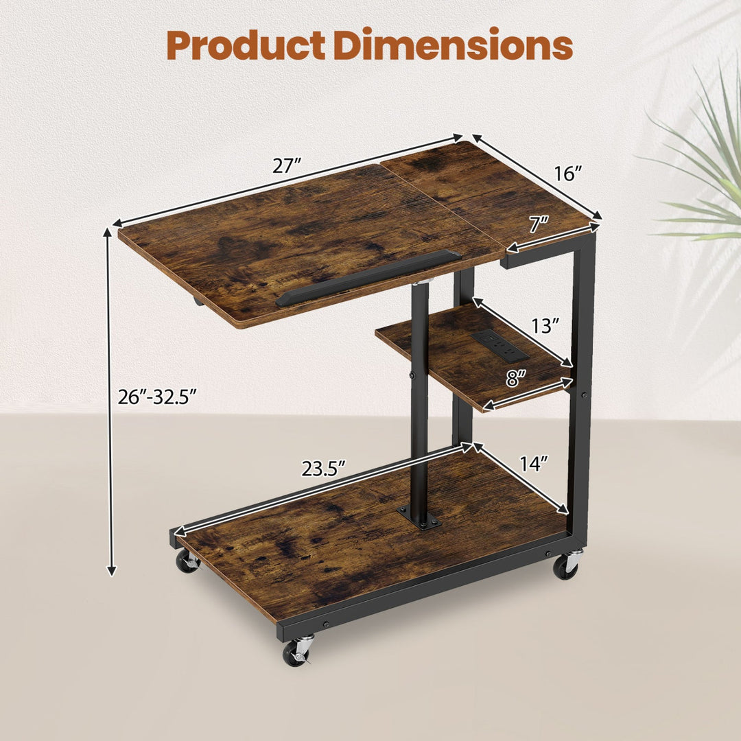 3-Tier Mobile Couch Side Table with Tiltable Tabletop